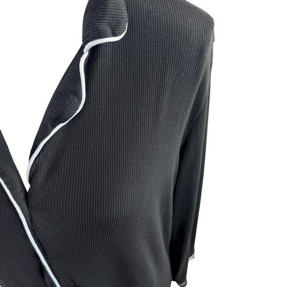 Nicole Miller Women's Pajama Top Black White Piping Ribbed Button Front Small - Picture 3 of 8